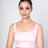 Misty rose pink square neck cotton silk sleeveless blouse for women, elegant ethnic wear blouse