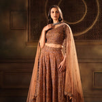 Mocha Brown Hand Embroidered Lehenga Set with Cut dana Embellishment -Front 2