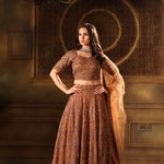 Mocha Brown Hand Embroidered Lehenga Set with Cut dana Embellishment - Anvi Couture