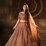 Mocha Brown Hand Embroidered Lehenga Set with Cut dana Embellishment - Front 1