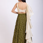Moss Green and Beige Embroidered Ruffle Lehenga Set Back
