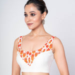 Elegant Multicolor Cotton Sleeveless Blouse with Front and Back U - Neckline Design