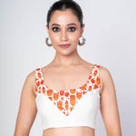 Multicolor Cotton Sleeveless Blouse with Front and Back U - Neckline 