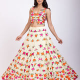 Multicolor Floral Embroidered Croptop Lehenga Set Front