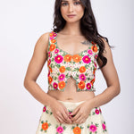 Multicolor Floral Embroidered Croptop Lehenga Set Close Up