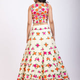 Multicolor Floral Embroidered Croptop Lehenga Set Back