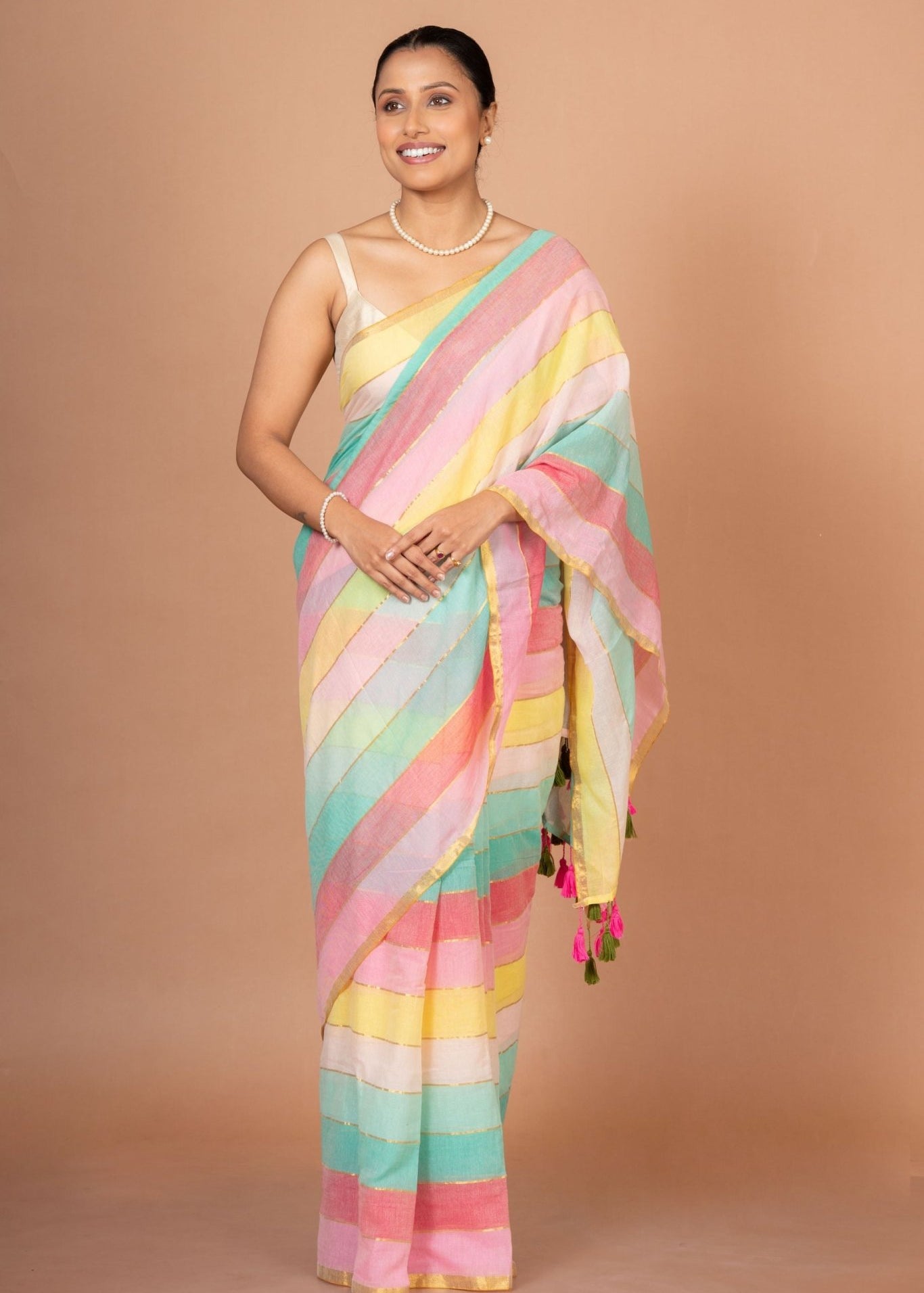 Multicolor Handloom Cotton Saree - Anvi Couture
