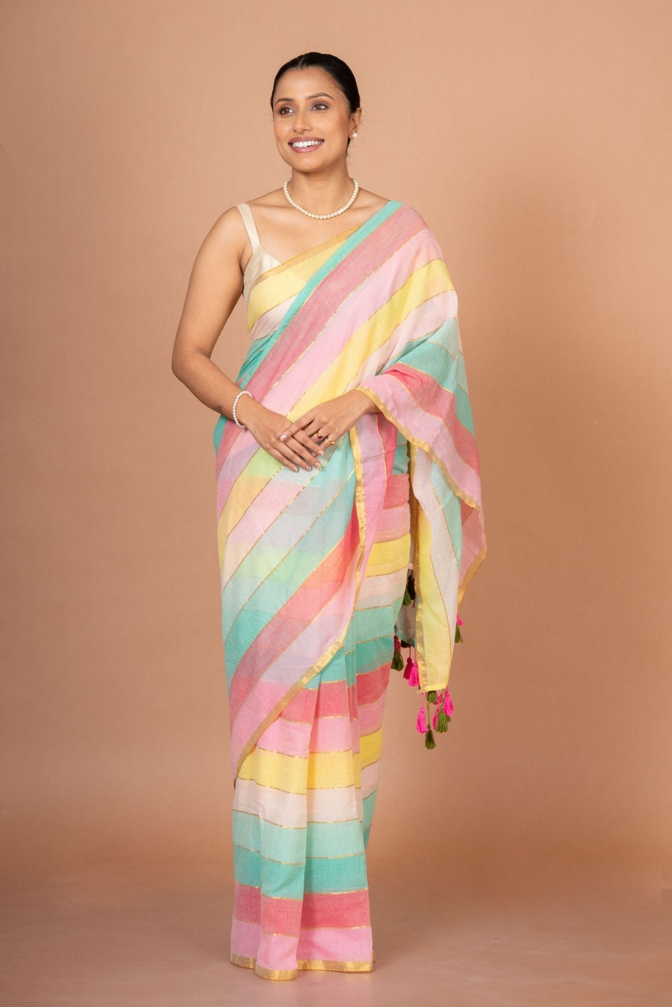 Multicolor Handloom Cotton Saree Front