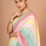 Multicolor Handloom Cotton Saree Side Close Up