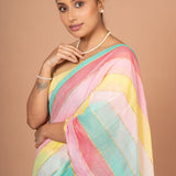 Multicolor Handloom Cotton Saree Side Close Up