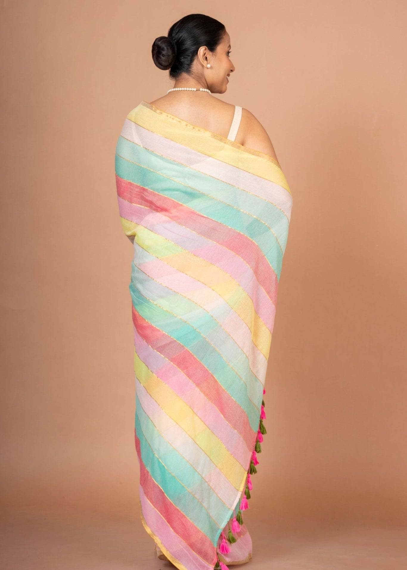 Multicolor Handloom Cotton Saree - Anvi Couture