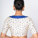 Multicolour Half Sleeves Boat Collar Neck Satin Silk Blouse With Back Closure - Anvi Couture