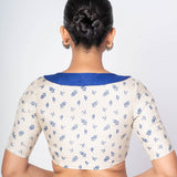 Multicolour Half Sleeves Boat Collar Neck Satin Silk Blouse With Back Closure - Anvi Couture