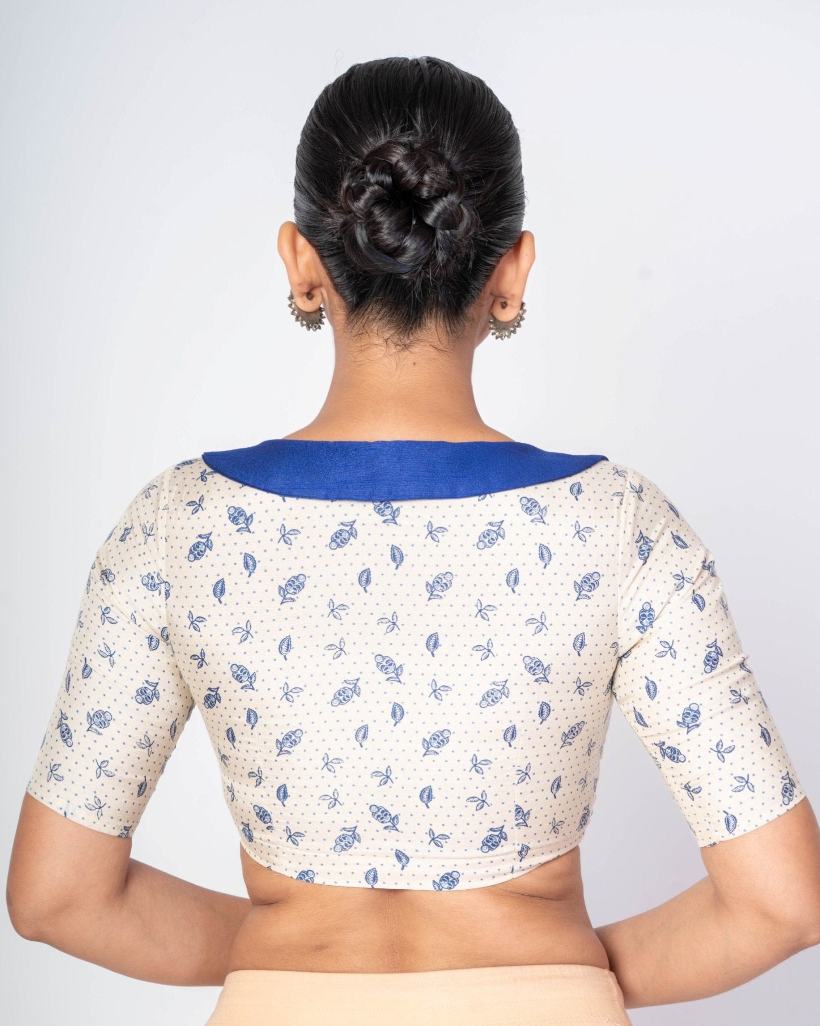 Multicolour Half Sleeves Boat Collar Neck Satin Silk Blouse With Back Closure - Anvi Couture