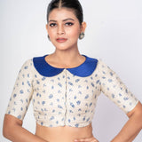 Multicolour Half Sleeves Boat Collar Neck Satin Silk Blouse With Back Closure - Anvi Couture