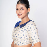 Multicolour Half Sleeves Boat Collar Neck Satin Silk Blouse With Back Closure - Anvi Couture