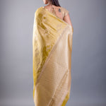 Mustard Yellow Floral Weaved Dola Silk Saree – Back View – Anvi Couture