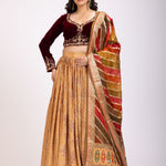 Mustard Yellow Lehenga Set With Marron Velvet Choli full