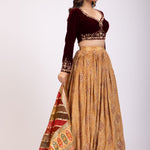 Mustard Yellow Lehenga Set With Marron Velvet Choli side