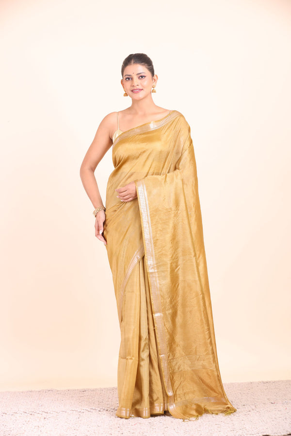 Mustard Yellow Pure Silk Saree full