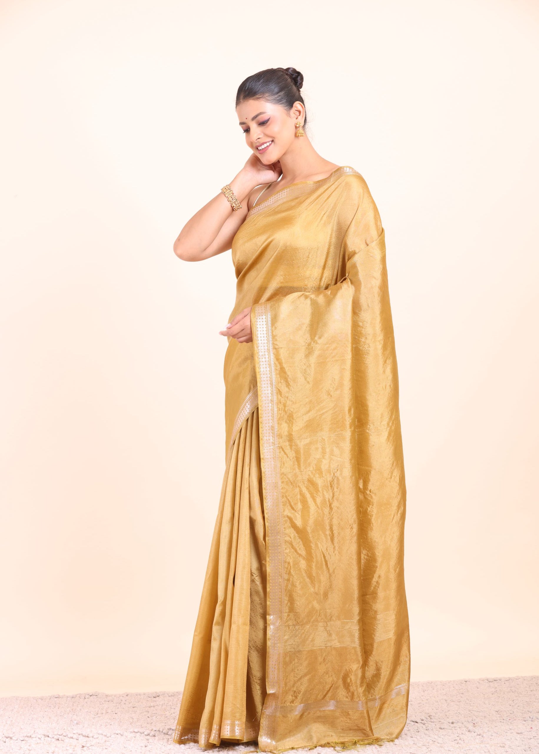 Mustard Yellow Pure Silk Saree side