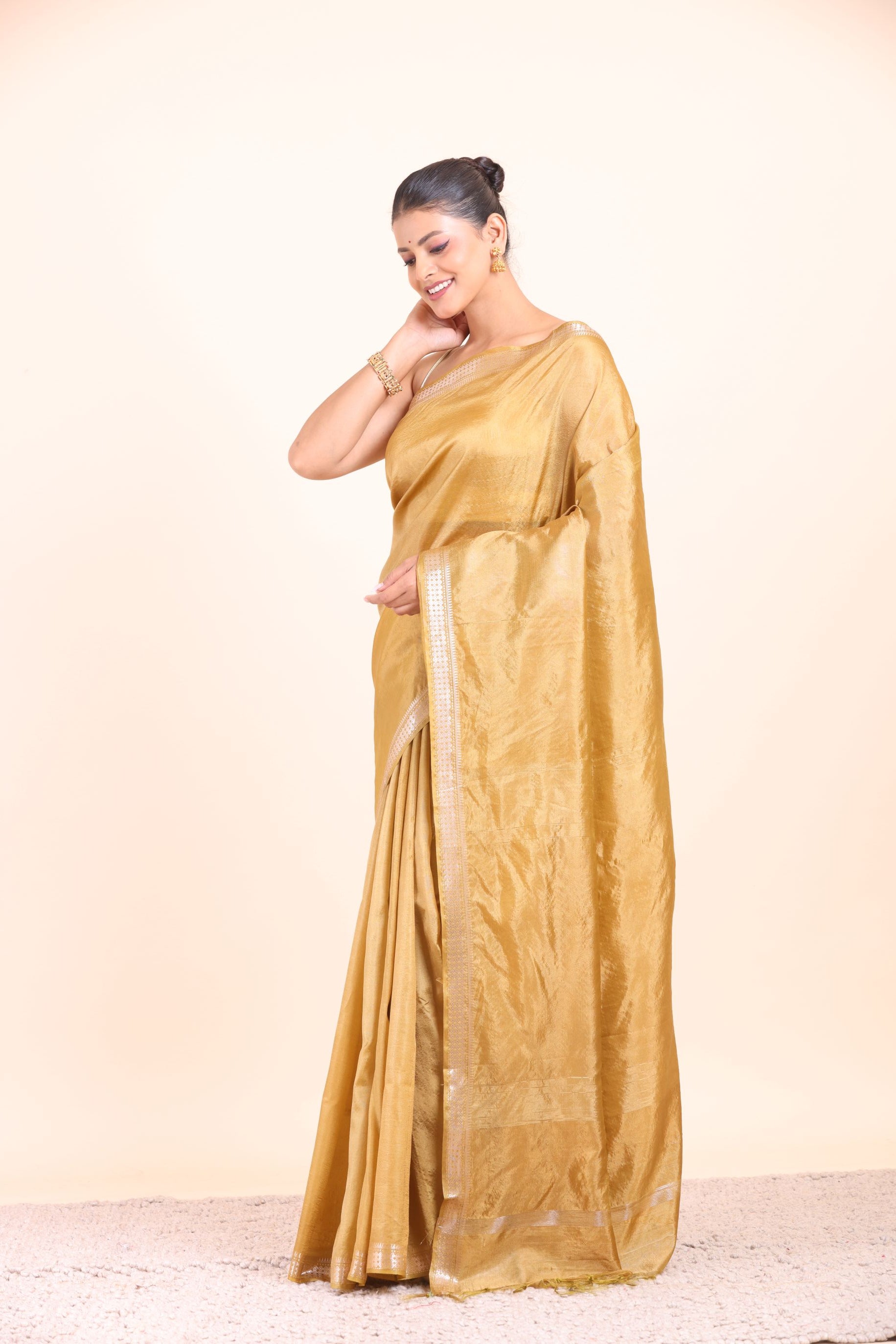 Mustard Yellow Pure Silk Saree side