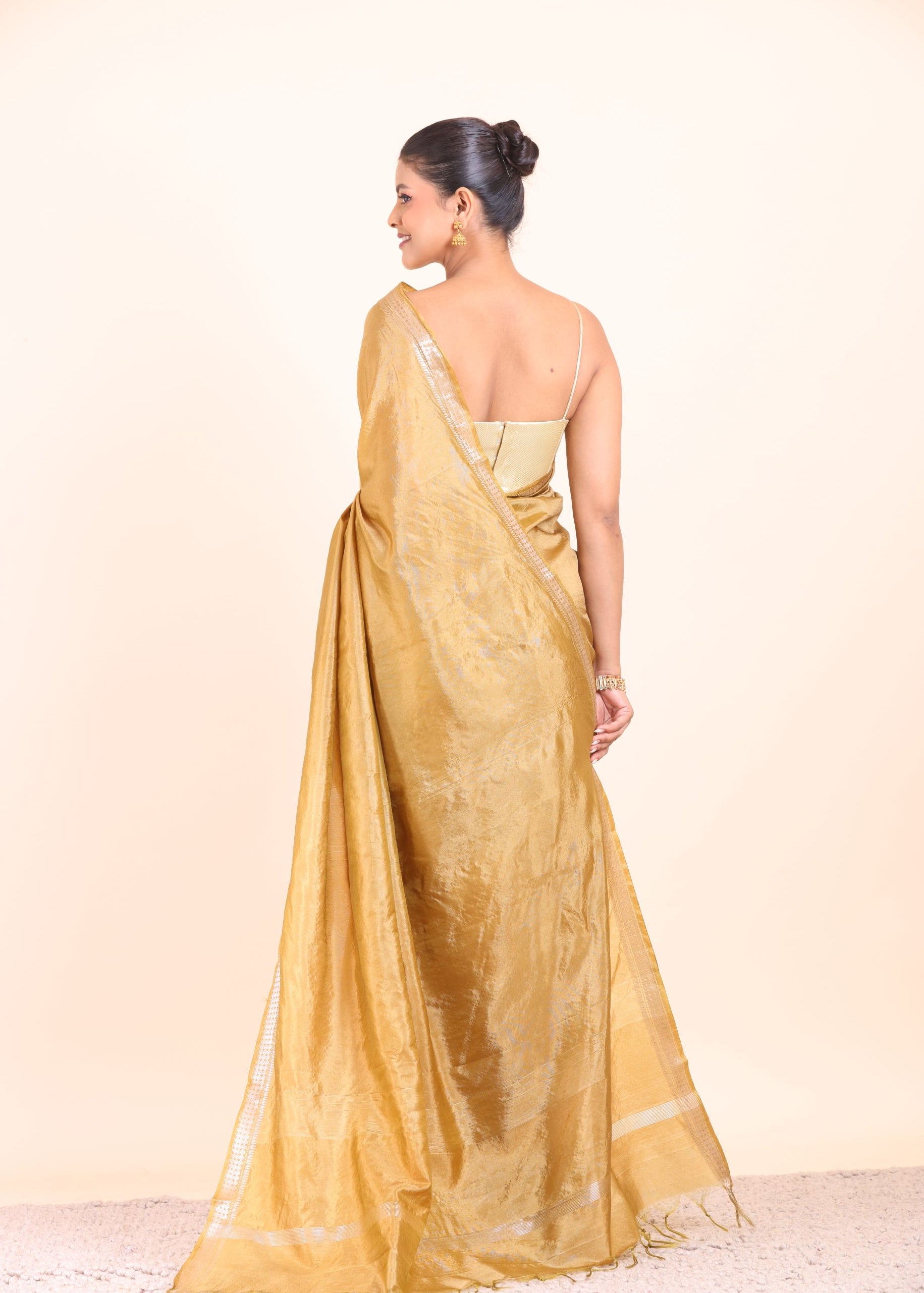 Mustard Yellow Pure Silk Saree back