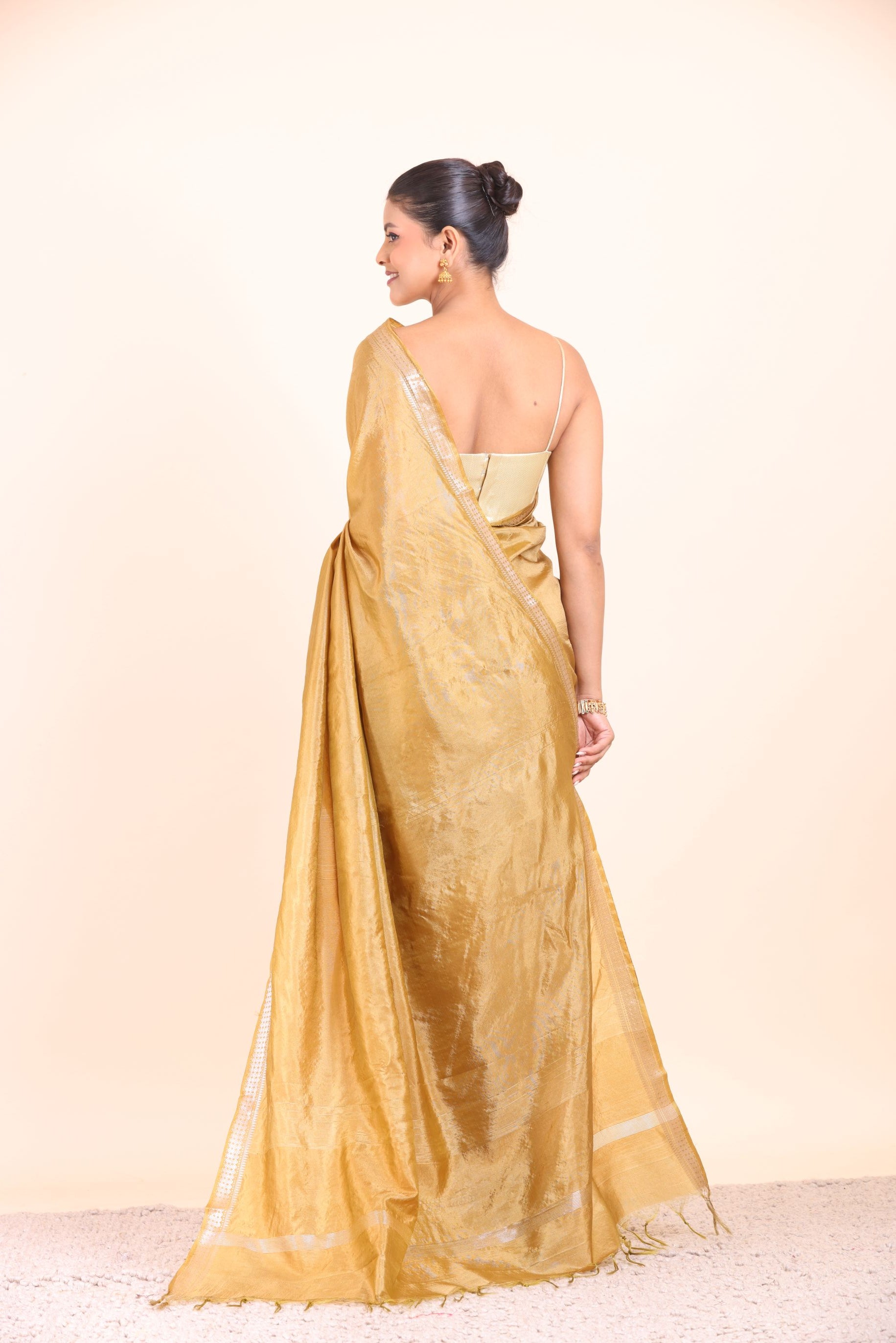 Mustard Yellow Pure Silk Saree back