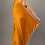 Mustard Yellow Satin Silk Saree With Embroidered Border - Anvi Couture