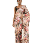 Ivory Crepe Saree with Delicate Floral Print and Cut Dana Embroidery Work - Image 1