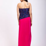 Navi Blue Off Shoulder Corset And Drape Skirt With Pink and Blue Embroidery And Cut Dana Detail Work back