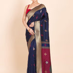 Navy Blue Paithani Silk Saree with Golden Border and Maroon Pallu - Anvi Couture