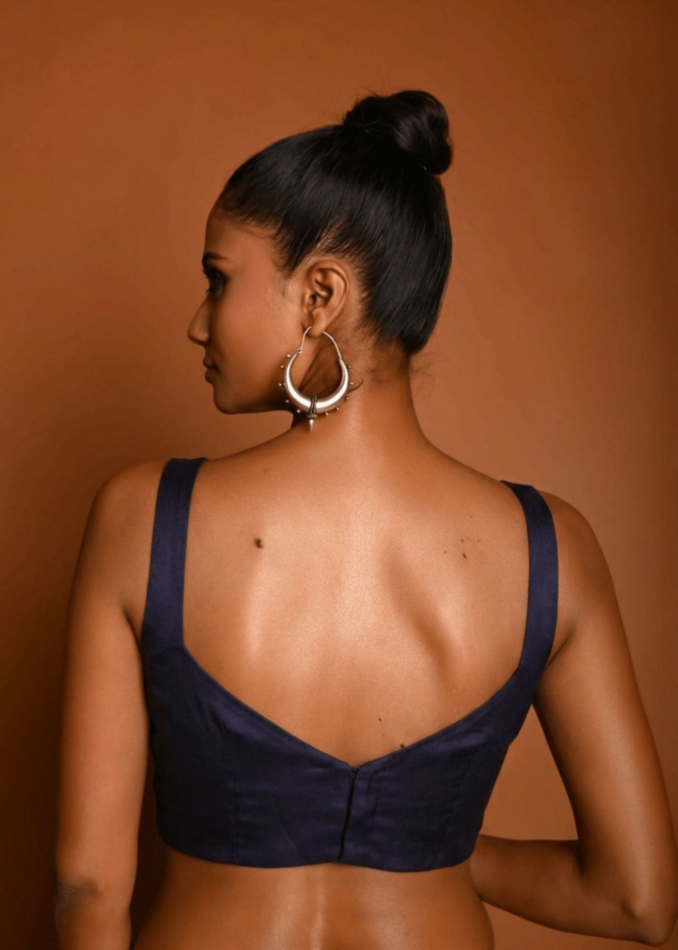 Navy Blue Sweetheart Neck Sleeveless Blouse - Anvi Couture
