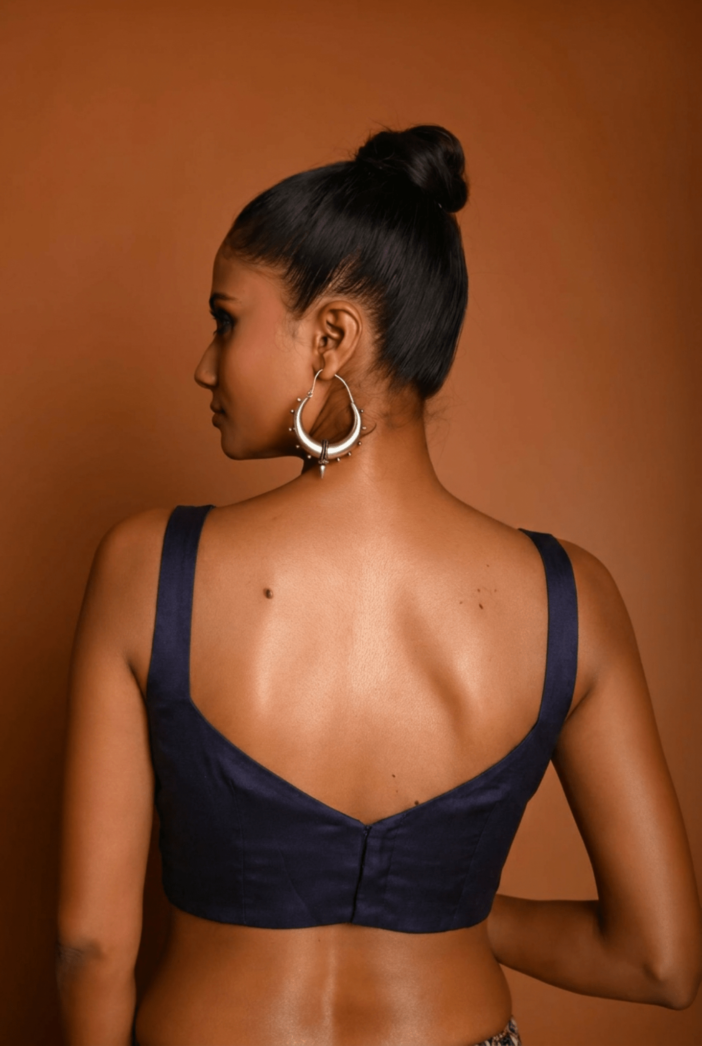 Navy Blue Sweetheart Neck Sleeveless Blouse - Anvi Couture