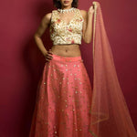 Peach Color Net Lehenga Set with Sequine and Embrodery Work - Anvi Couture