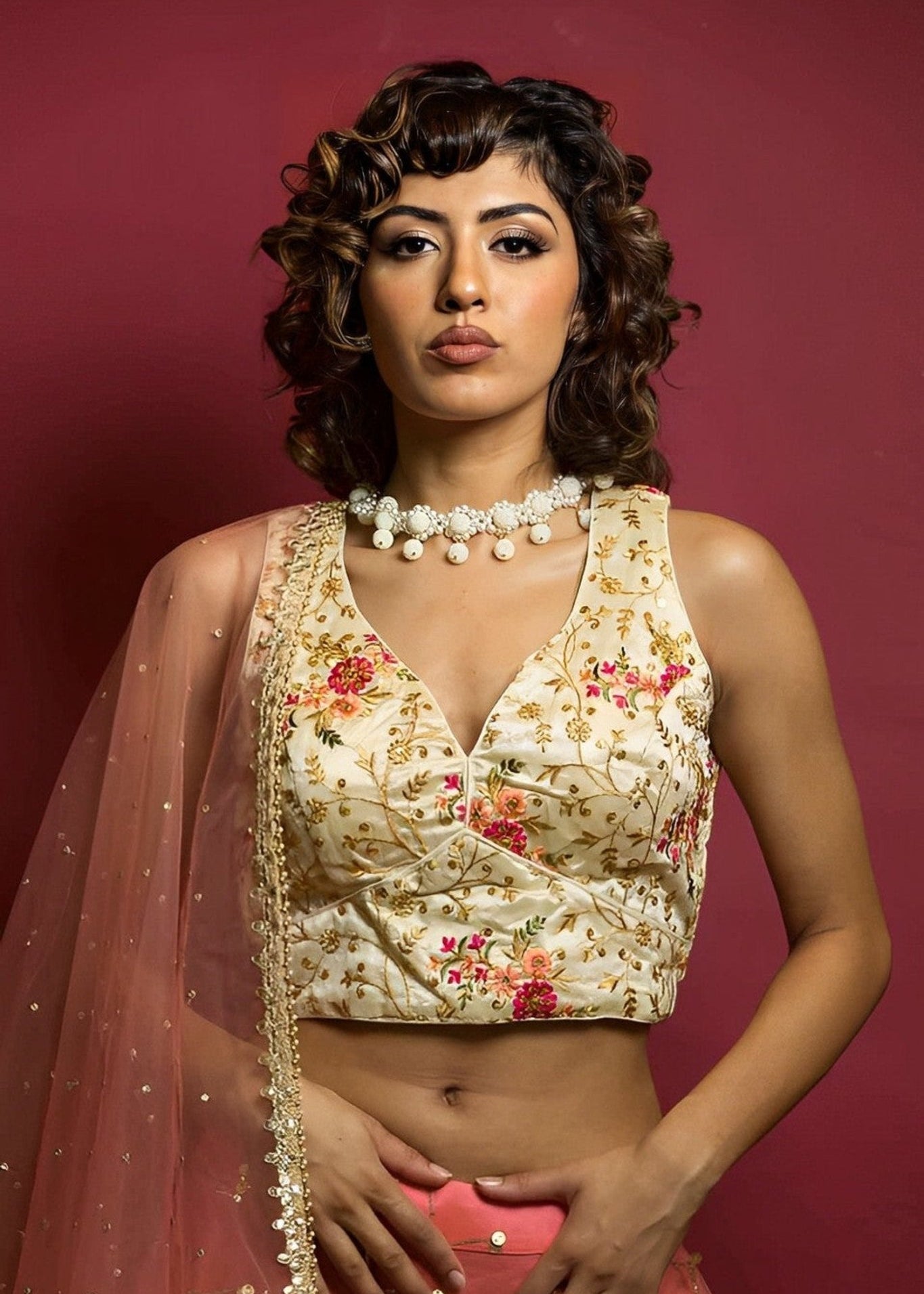 Peach Color Net Lehenga Set with Sequine and Embrodery Work - Anvi Couture