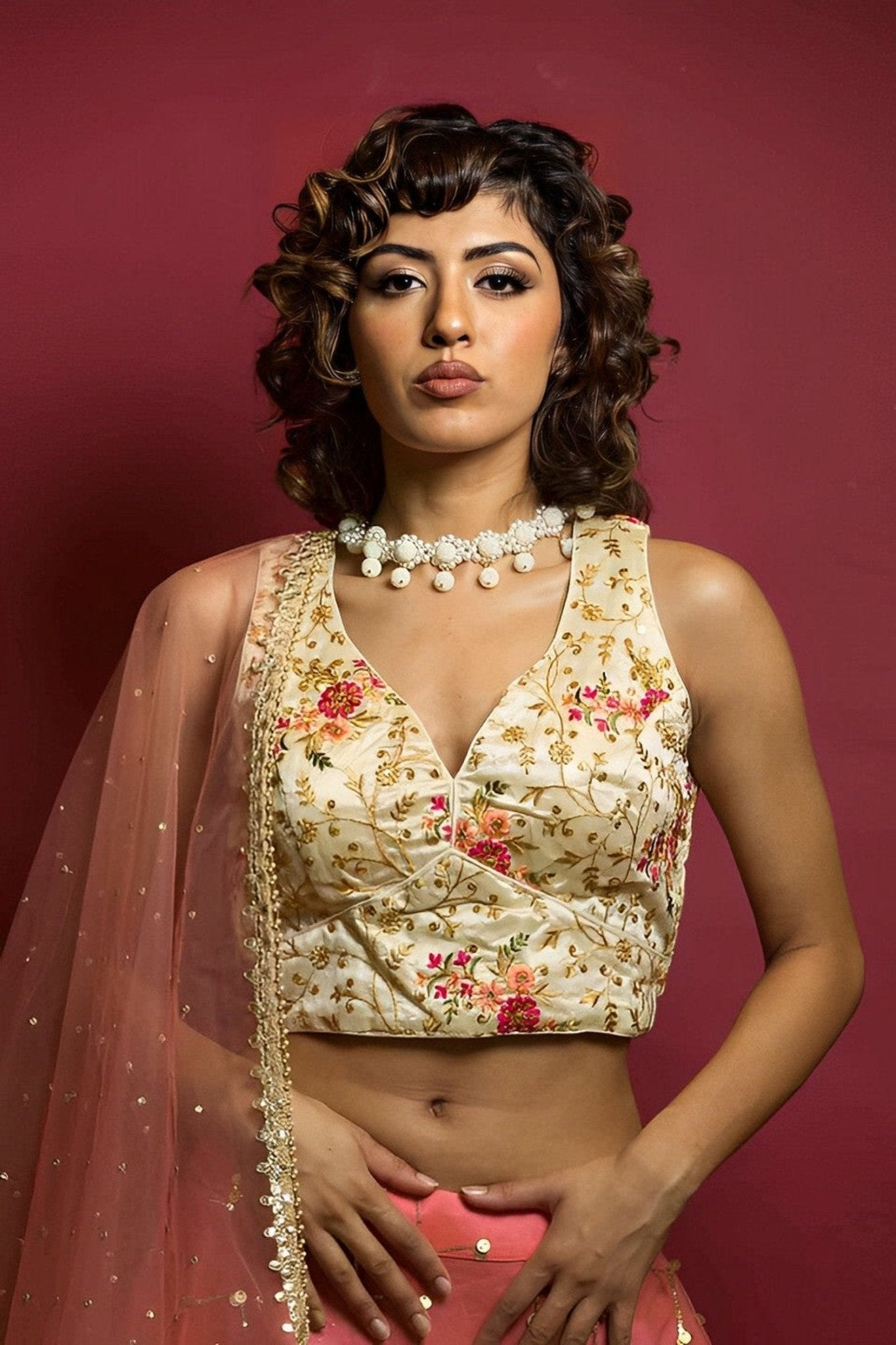 Peach Color Net Lehenga Set with Sequine and Embrodery Work - Anvi Couture