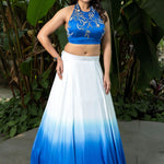 Ocean Mist Ombre Blue Lehenga with Handcrafted Embroidered Top | Evening and Sangeet Indian Bridal Wear 