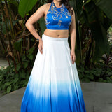 Ocean Mist Ombre Blue Lehenga with Handcrafted Embroidered Top | Evening and Sangeet Indian Bridal Wear 
