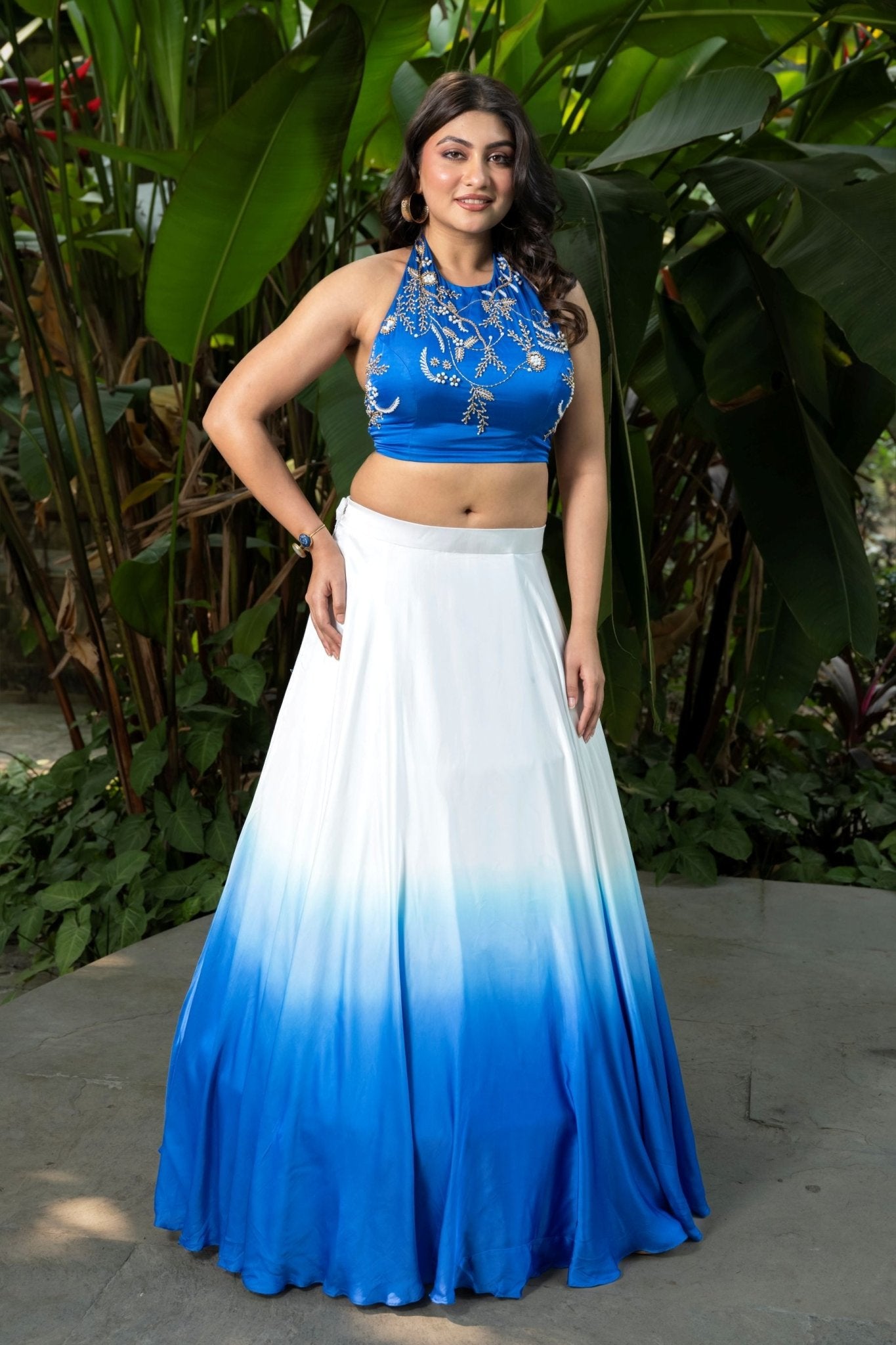 Ocean Mist Ombre Blue Lehenga with Handcrafted Embroidered Top | Evening and Sangeet Indian Bridal Wear 
