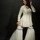 White Chikankari Sharara Set in Georgette Embroidered work - Anvi Couture