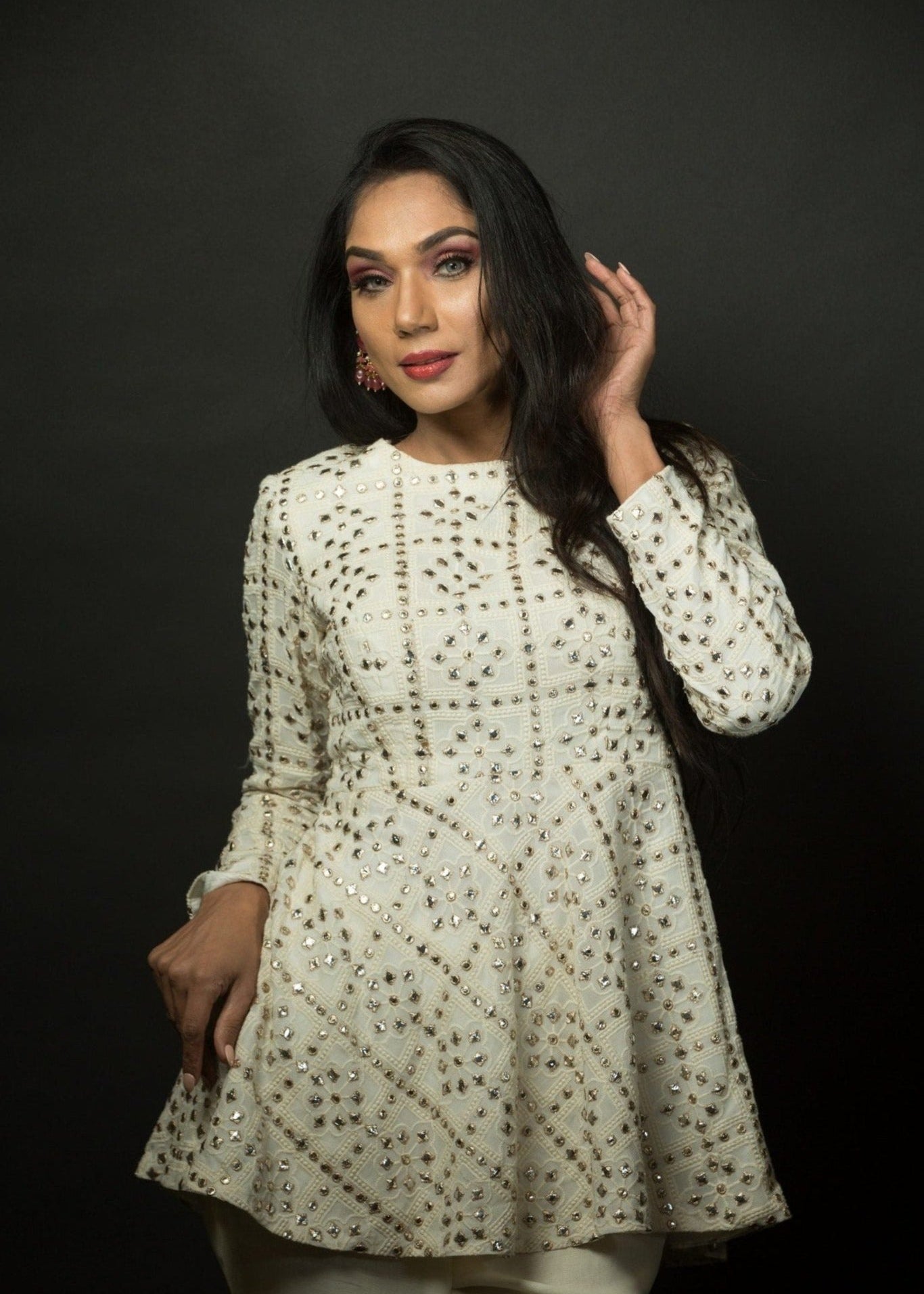 White Chikankari Sharara Set in Georgette Embroidered work - Anvi Couture