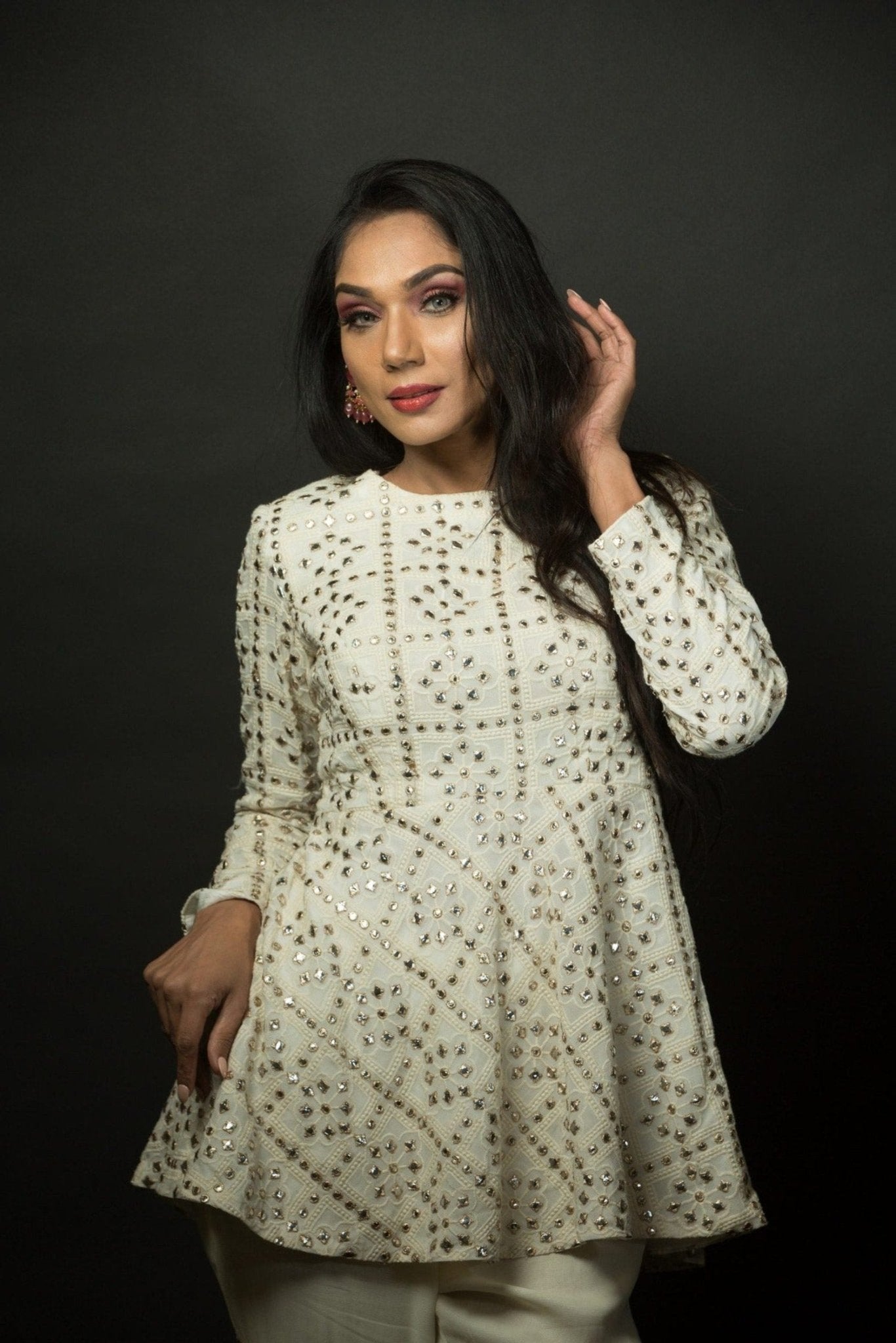 White Chikankari Sharara Set in Georgette Embroidered work - Anvi Couture