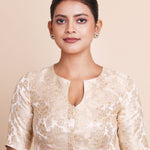 Off White Brocade Scoopneck Blouse With Back Closer Front