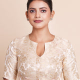 Off White Brocade Scoopneck Blouse With Back Closer Front