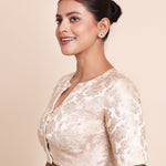 Off White Brocade Scoopneck Blouse With Back Closer Left Side