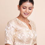 Off White Brocade Scoopneck Blouse With Back Closer Right Side