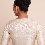 Off White Brocade Scoopneck Blouse With Back Closer Back