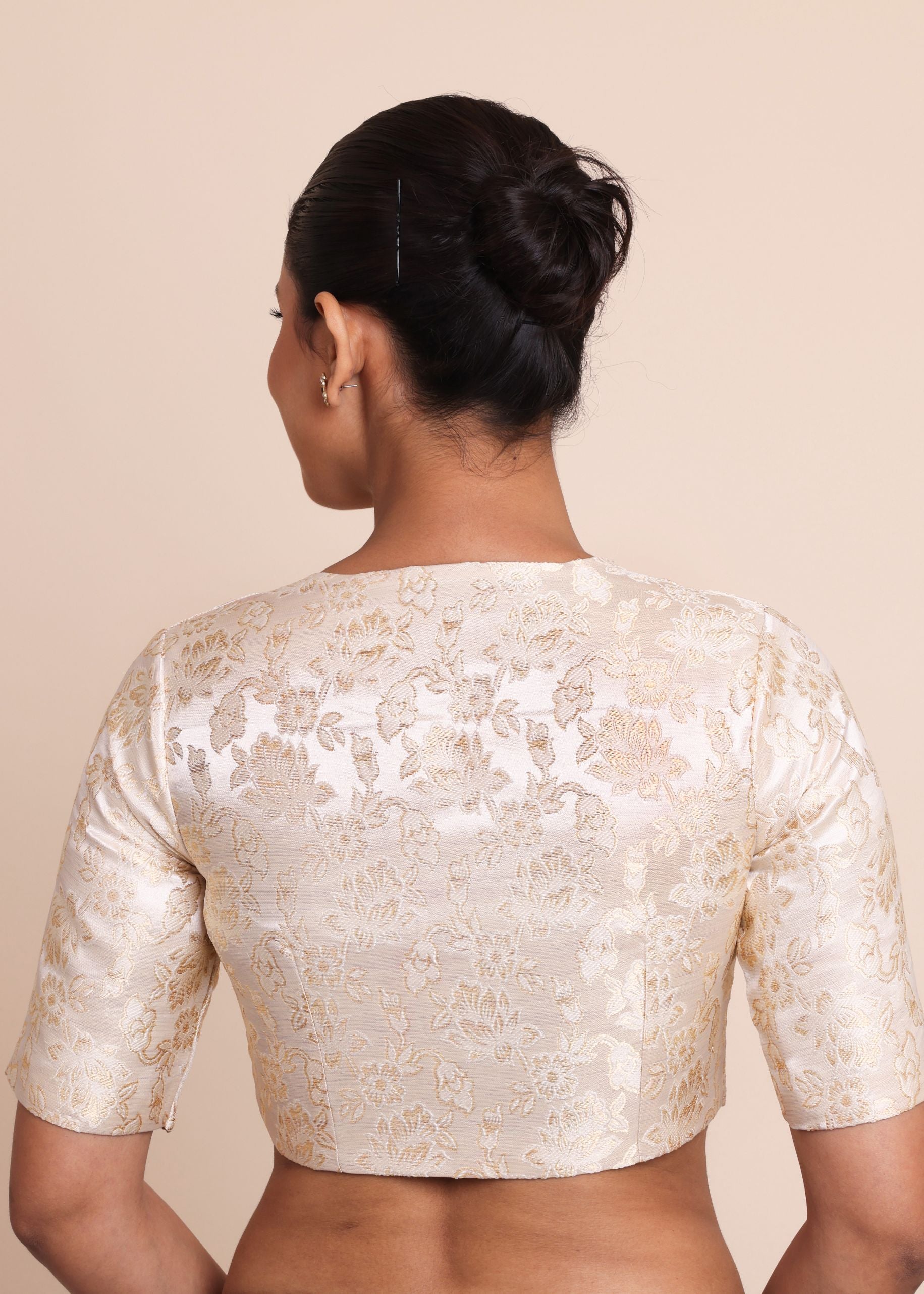 Off White Brocade Scoopneck Blouse With Back Closer Back