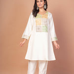 Off White Co-Ord Set with Multicolor Embroidered Patchwork